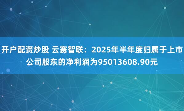 开户配资炒股 云赛智联：2025年半年度归属于上市公司股东的净利润为95013608.90元